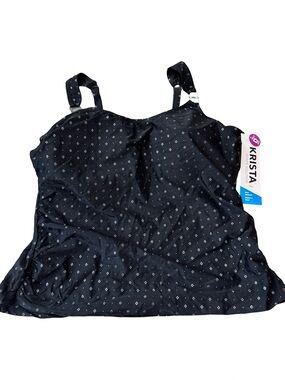 Krista Shape Solution‎ Plus Tankini Top Black Diamond Print Waist Minimizer